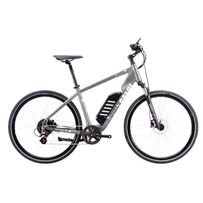 Bicicleta Elétrica Alumínio Aro 700 Caloi E-Vibe City Tour 8 Velocidades Shimano Altus, 36V 250W,  Quadro 18" 2021 - CInza com Branco