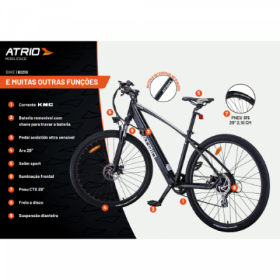 Bicicleta Elétrica Alumínio Aro 29 Atrio Dakar 8 Velocidades - Preto com Cinza