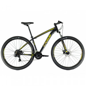 Bicicleta Alumínio Aro 29 Oggi Hacker Sport 21 Velocidades Quadro 15.5" 2021 - Preto com Amarelo e Dourado
