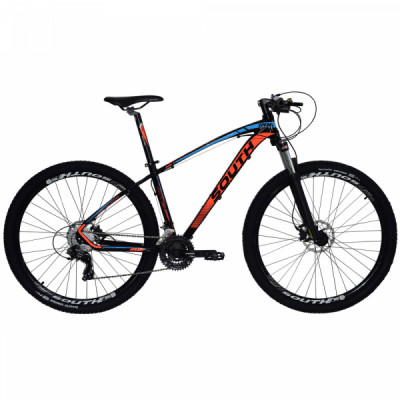Bicicleta Alumínio Aro 29 South New R06 24 Velocidades 17" - Preto fosco com Azul e Laranja