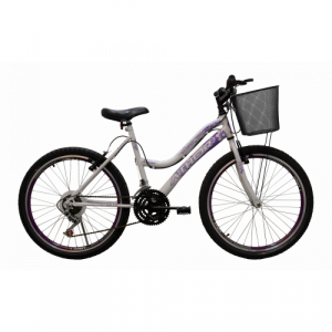 Bicicleta Aro 24 Athor Musa 18 Velocidades - Branco com violeta