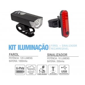 Kit - Farol e Sinalizador X-plore 120 Lúmens Led USB