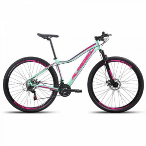 Bicicleta Alumínio Aro 29 Alfameq Pandora 21 Velocidades Quadro 15" - Verde Claro com Rosa