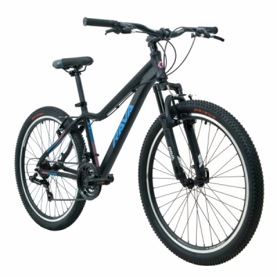 Bicicleta Alumínio Aro 26 Rava Land 21 Velocidades, Cambios Shimano, Garfo Suspensão, Quadro 15.5" - Preto com Azul