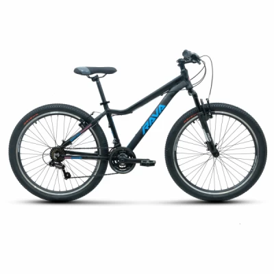 Bicicleta Alumínio Aro 26 Rava Land 21 Velocidades, Cambios Shimano, Garfo Suspensão, Quadro 15.5" - Preto com Azul
