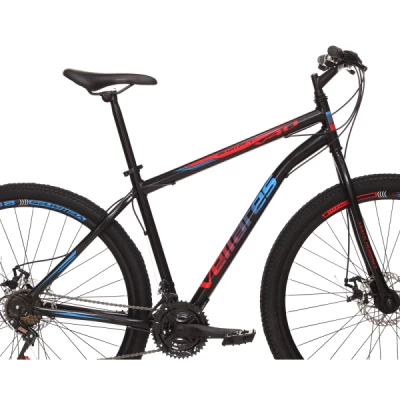 Bicicleta Aço Aro 29 Colli Vellares V40 21 Velocidades, Freio Disco, garfo Rigido, Quadro 18" - Preto com Vermelho e Azul Claro