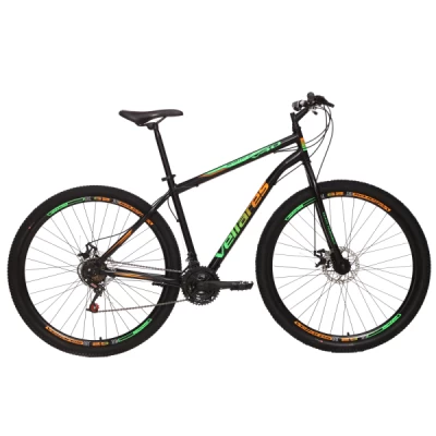Bicicleta Aço Aro 29 Colli Vellares V40 21 Velocidades, Freio Disco, garfo Rigido, Quadro 18" - Preto Fosco com Laranja e Verde Neon