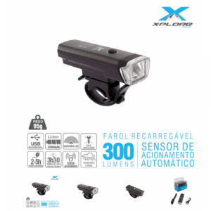 Farol Recarregável-Usb X-Plore 300L 2000mah Sensor-Inteligente - Preto
