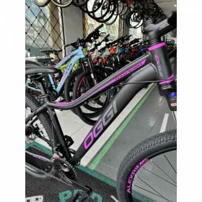 Bicicleta Alumínio Aro 29 Oggi Float Sport, Shimano Tourney 21 Velocidades, Quadro 17" - Preto fosco com Pink e Azul Tiffany