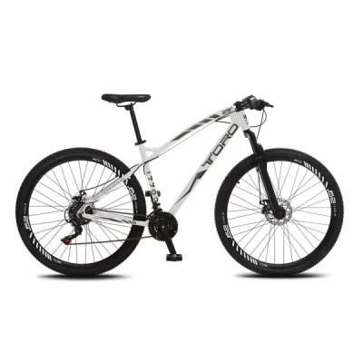 Bicicleta Alumínio Aro 29 Colli Toro Alavancas e Cambios Shimano 21 Velocidades Quadro 17" - Branco com Preto