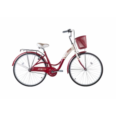 Bicicleta Aro 26 Mobele Mimi, Garfo Rigido, Paralamas, Bagageiro e Cesta, Quadro 15,0" - Vermelho com Bege