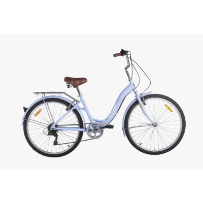 Bicicleta Alumínio Aro 26 Mobele City  7 Velocidades, Garfo Rigido, Paralamas e Bagageiro - Azul Claro