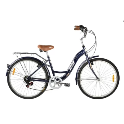 Bicicleta Alumínio Aro 26 Mobele City  7 Velocidades, Garfo Rigido, Paralamas e Bagageiro - Azul Escuro