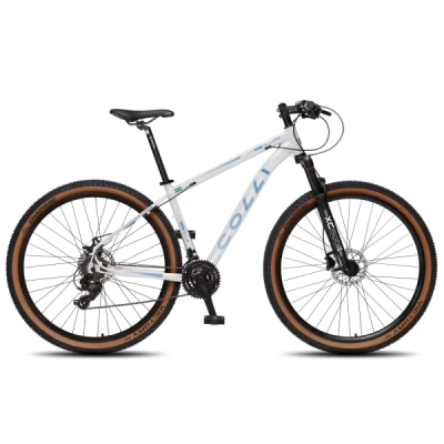 Bicicleta Alumínio Aro 29 Colli Allure Kit Shimano Tourney 21 Velocidades, Freio Mecânico, Suspensão com Trava no Guidão,  Quadro 19.0" - Branco com Azul