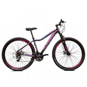 Bicicleta Alumínio Aro 29 Alfameq Pandora 21 Velocidades Quadro 15" - Preto fosco com rosa e verde turquesa