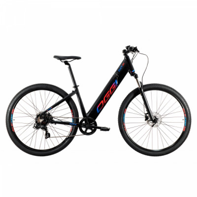 Bicicleta Elétrica Alumínio Aro 29 Oggi Flex 200 7 Velocidades Quadro 16.5" 2021 - Preto com Azul e Vermelho