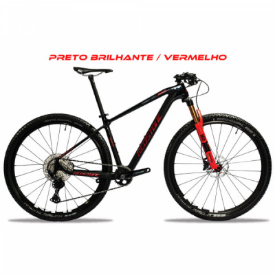 Bicicleta Carbono Aro 29 Redstone Evoque RT Shimano Deore XT, 12 Velociades, Quadro 19" - Preto com Vermelho