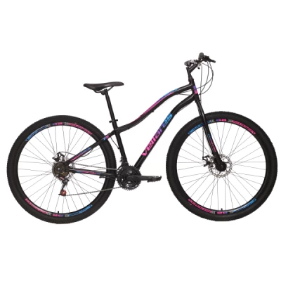 Bicicleta Aço Aro 29 Colli Vellares Optima, 21 Velocidades, Freio Disco, garfo Rigido, Quadro 15.5" - Preto com Azul e Rosa